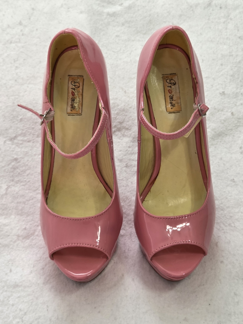 Promisu Pink Patent Leather Peep-Toe Mary Jane Platform Heels